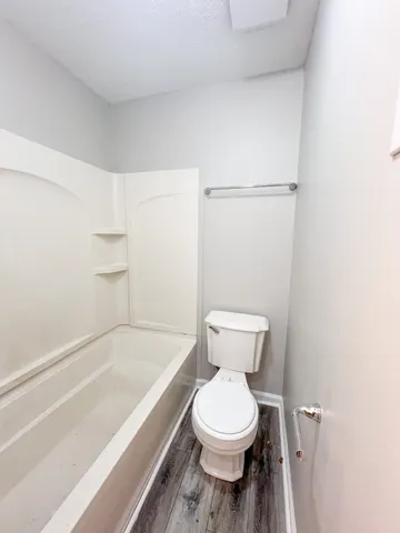 a bathroom with a toilet and a bathtub