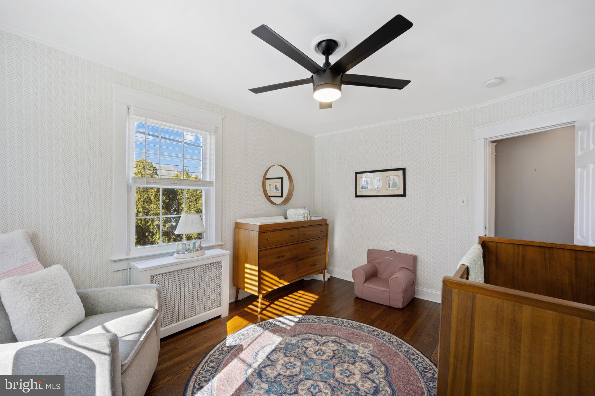 222 Lynbrooke Road Springfield, PA 19064 - Photo 24 of 42 Bedroom #3 With Custom Wallpaper And Ceiling Fan
