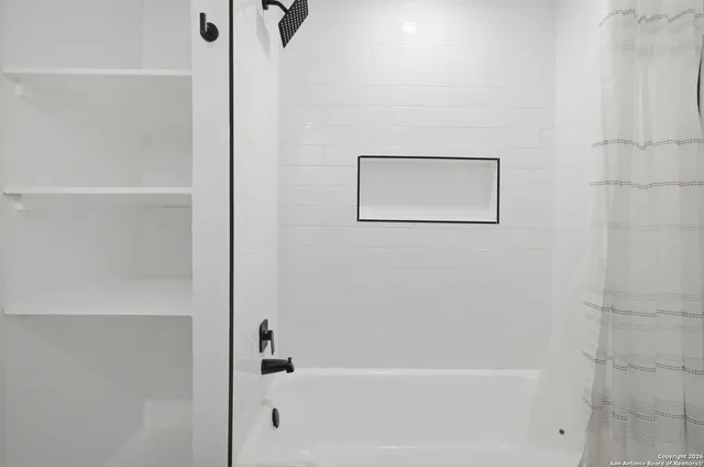 a bathroom with a bathtub