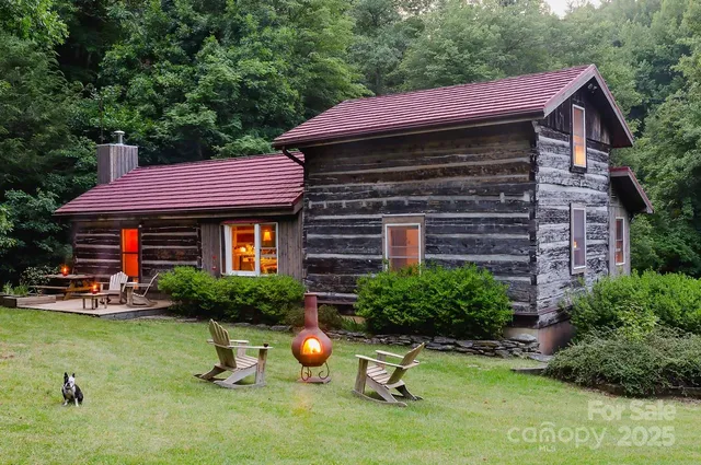 a view of a house with a backyard and plants