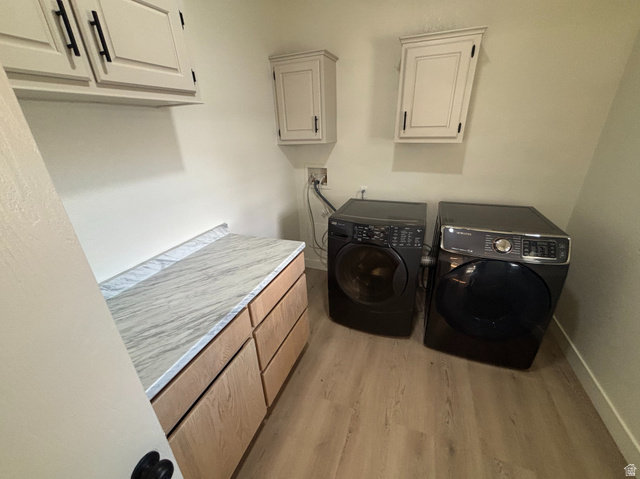 11313 South 265 East Sandy, UT 84070 - Photo 15 of 21 Laundry area featuring light wood-finish flooring, light gray walls, and a built-in counter with a marble-look surface