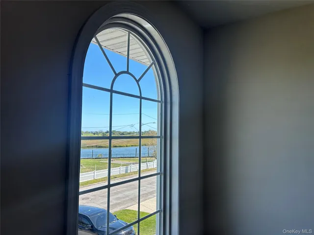 a view of swimming pool from a window