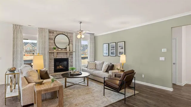 a view of a living room and dining room