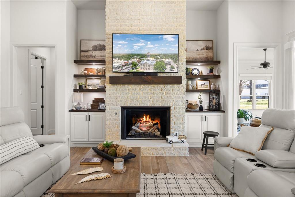 1700 Knox Road Tolar, TX 76476 - Photo 5 of 39 a living room with furniture and a fireplace