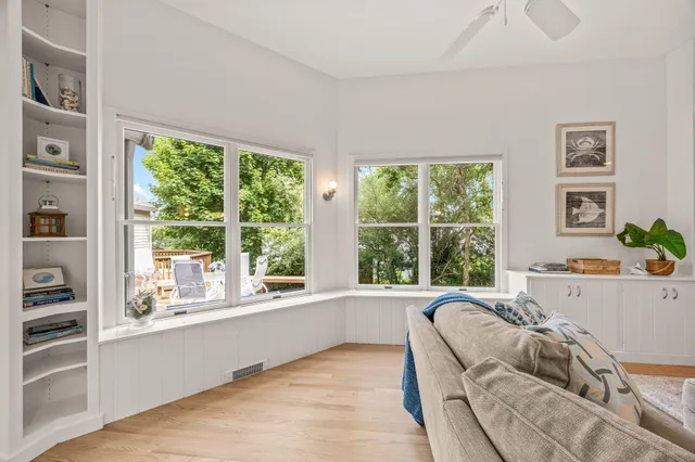 a large room with large windows