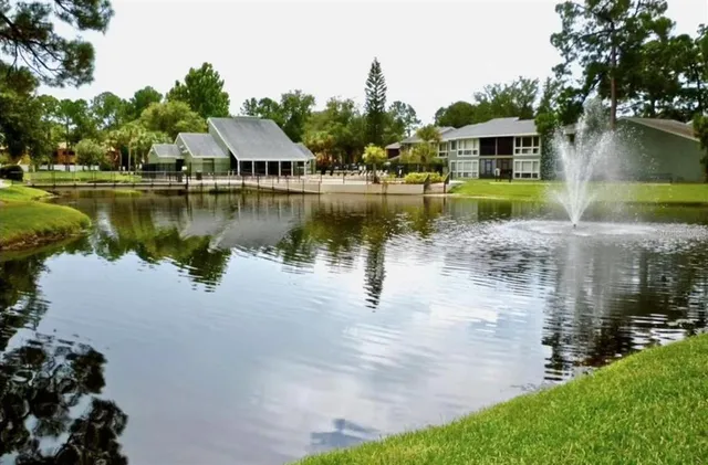 a view of a lake with houses