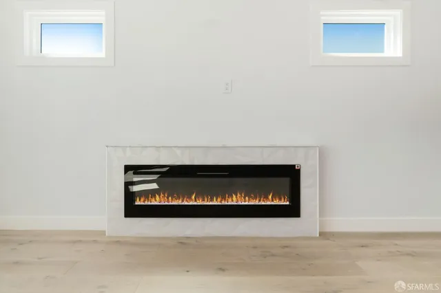 a fireplace with a fireplace