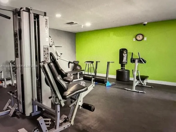 a view of a room with gym equipment