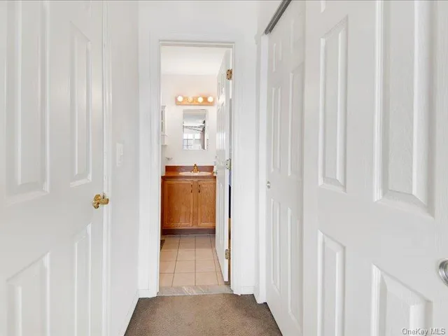 a view of a hallway with closet area