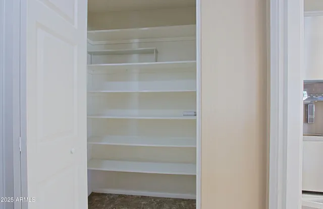 a view of walk in closet with empty racks