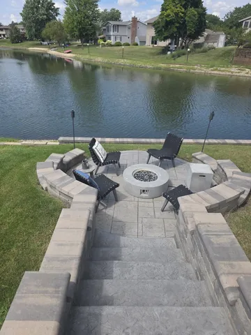 a view of a lake with outdoor space