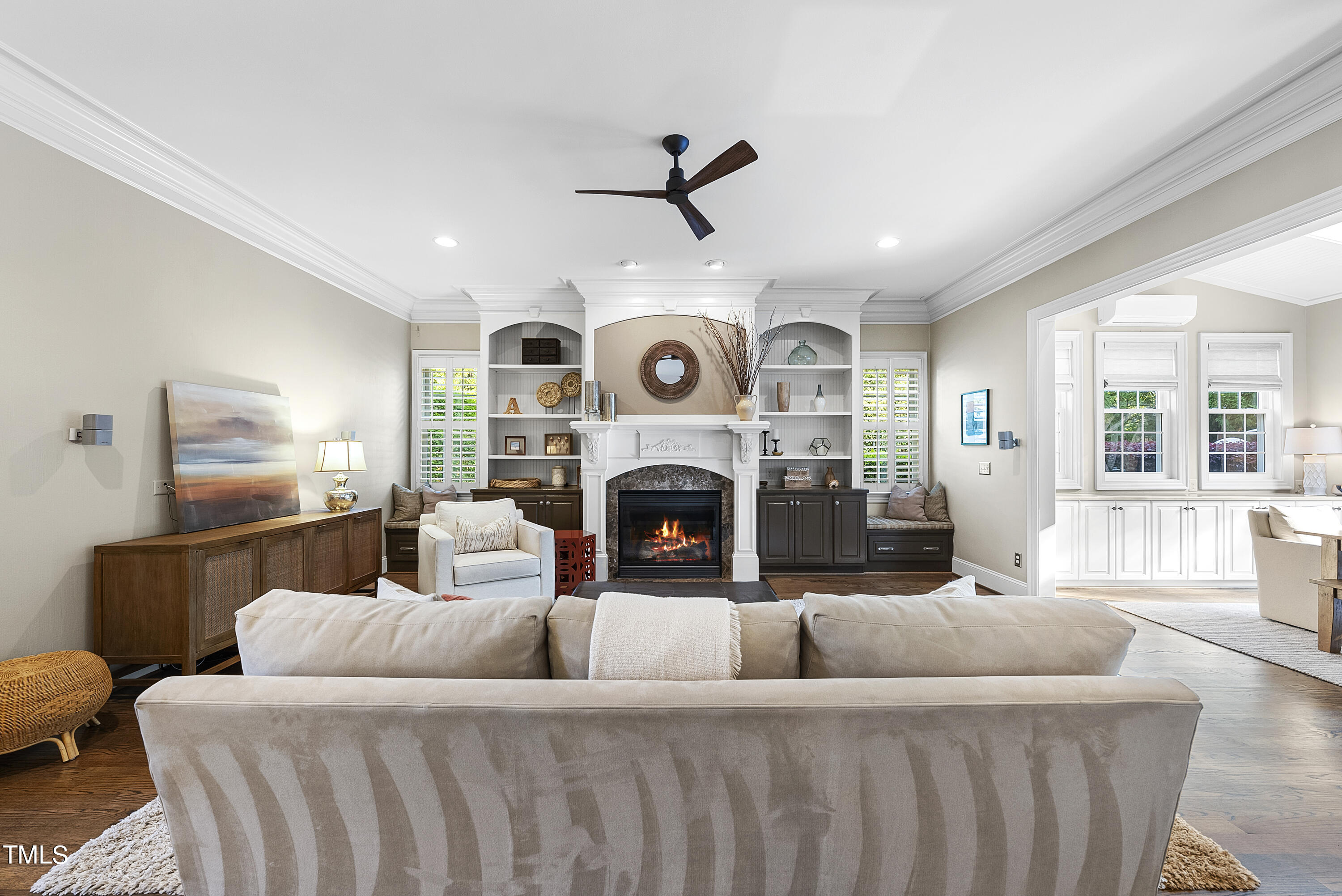 3619 Forward Way Raleigh, NC 27614 - Photo 11 of 62 Built in custom shelving surrounds fireplace.