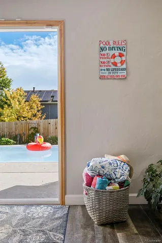 a picture of a bench in front of a door