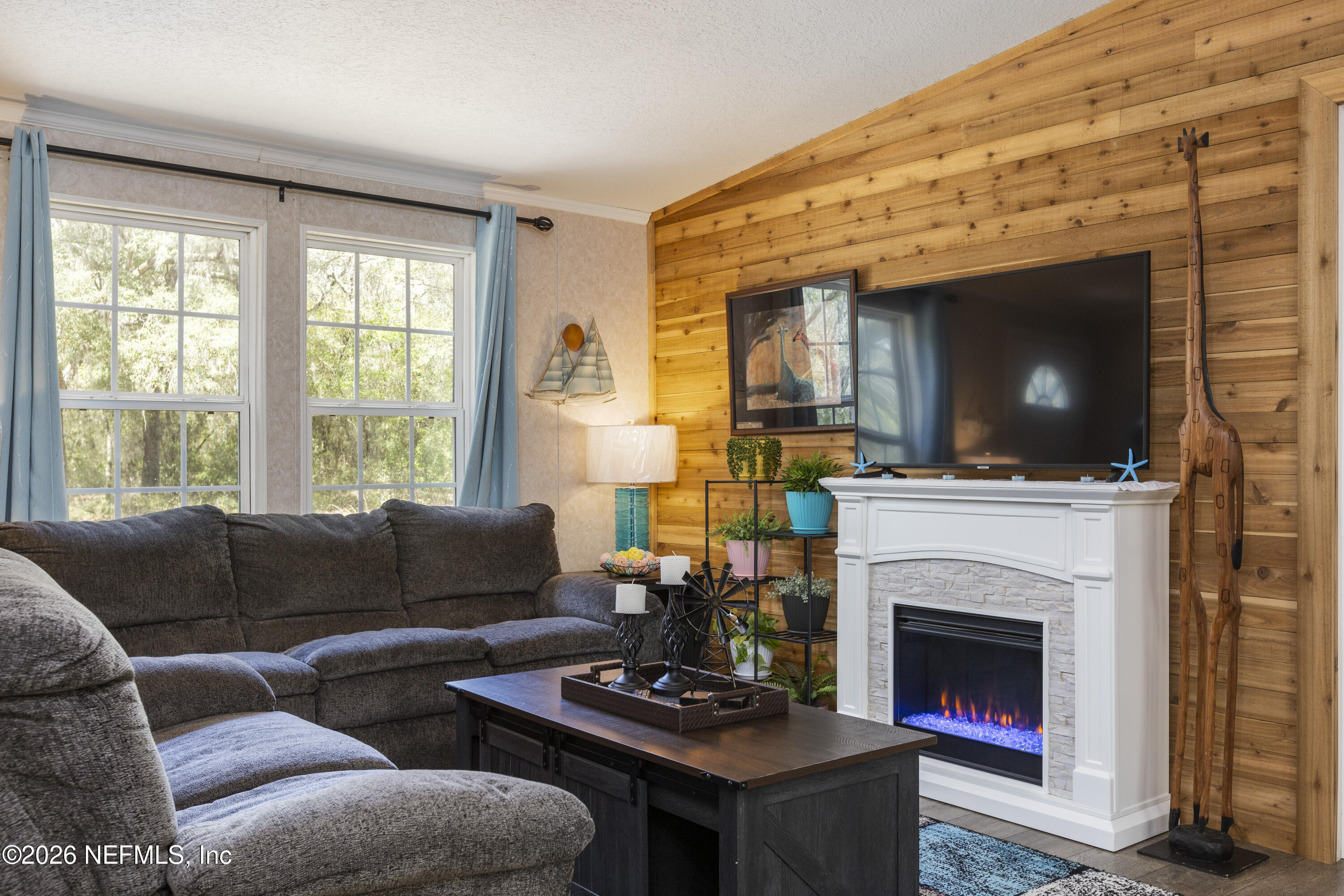 167 West Strickland Road Interlachen, FL 32148 - Photo 6 of 59 a living room with furniture a flat screen tv and a fireplace