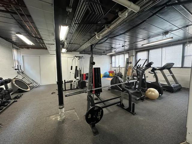 a view of a room with gym equipment