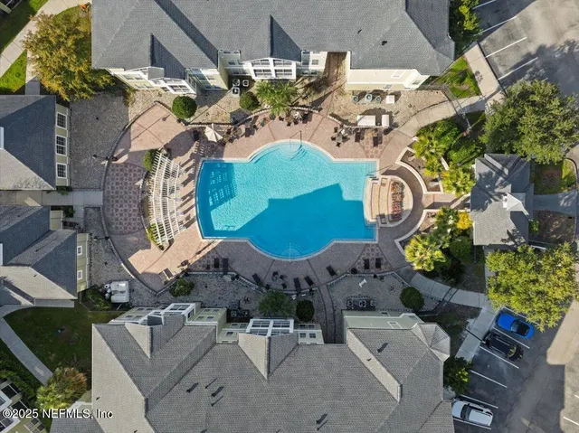 an aerial view of a highlighted house