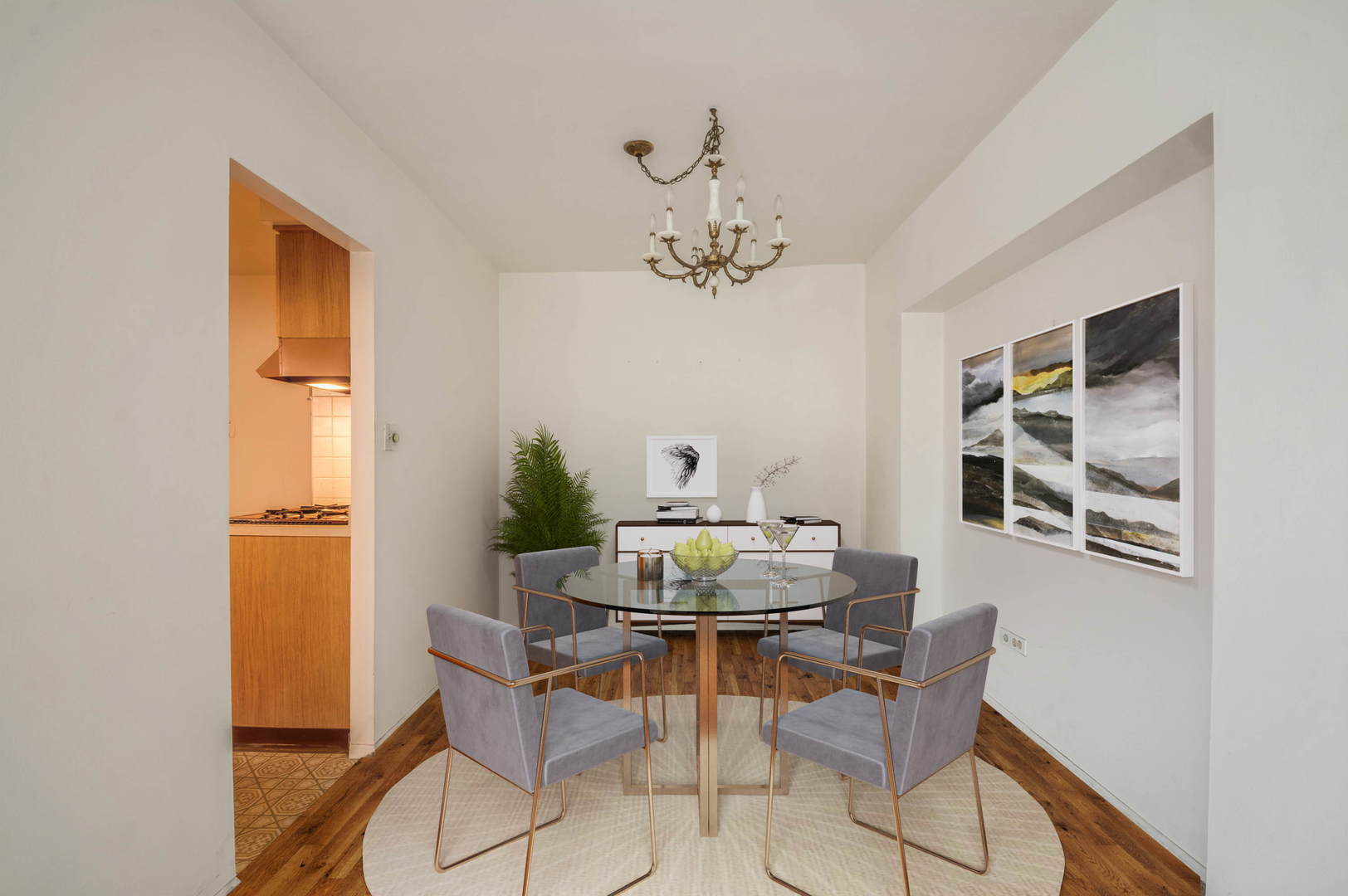 9001 West Golf Road, Unit 5I Des Plaines, IL 60016 - Photo 7 of 14 a view of a dining room with furniture and wooden floor