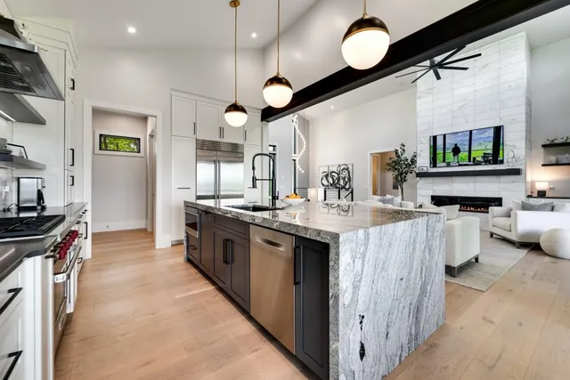 a view of a dining room and livingroom
