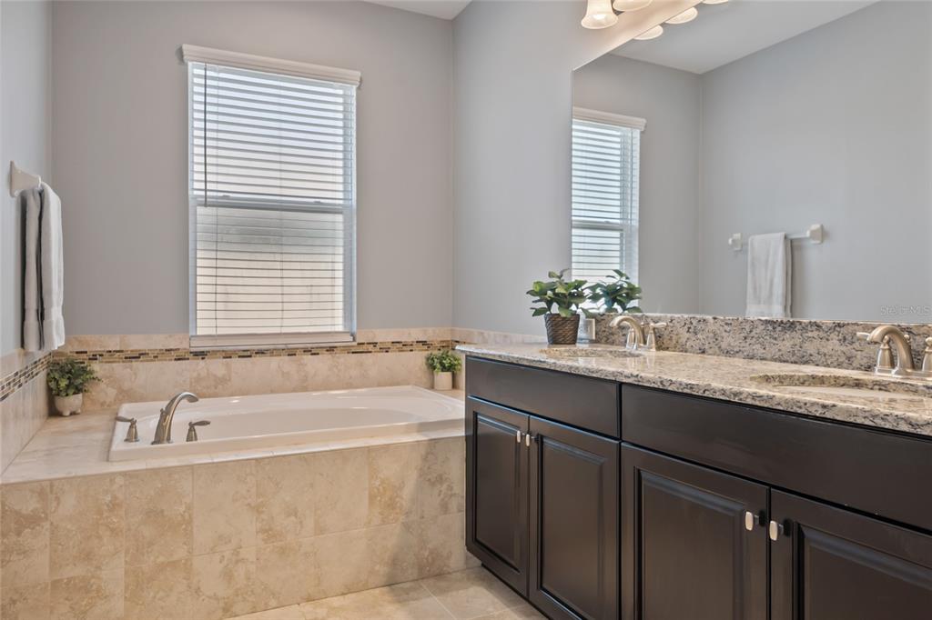 18428 Malinche Loop Spring Hill, FL 34610 - Photo 25 of 62 a bathroom with a granite countertop sink and a bathtub