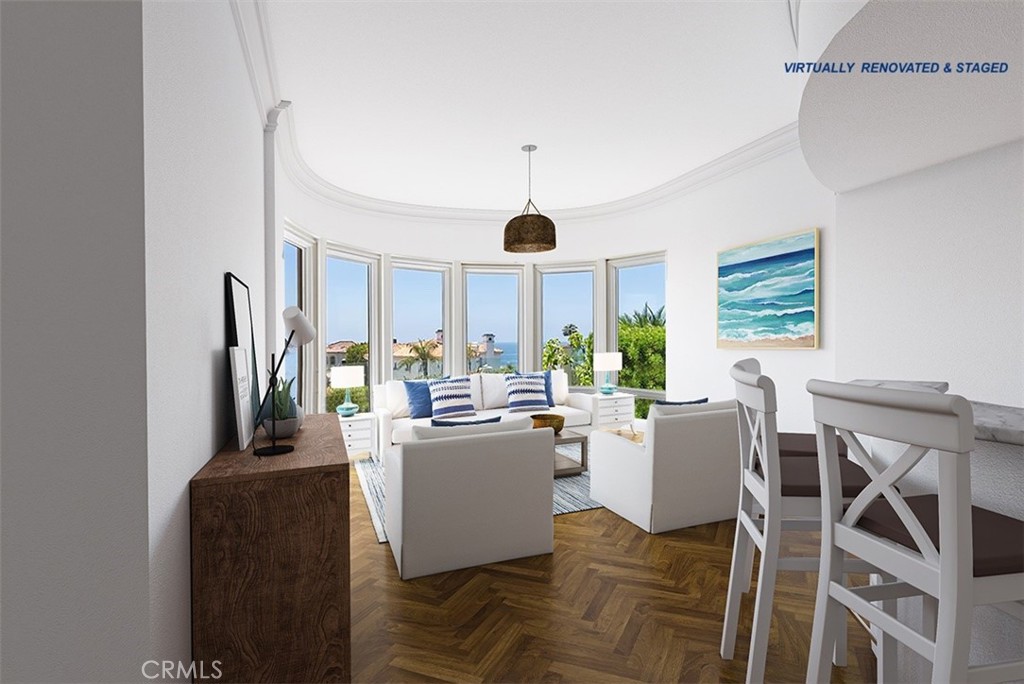 60 Ritz Cove Drive Dana Point, CA 92629 - Photo 17 of 76 Photo of wet bar and Sitting Area has been virtually painted and with wood flooring added to show as a concept!