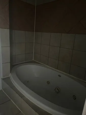 a bathroom with a bathtub