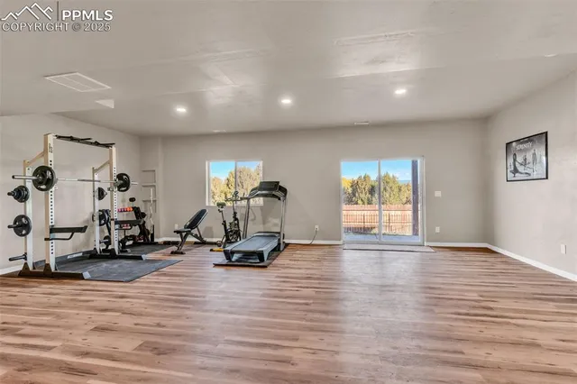 a view of a room with gym equipment