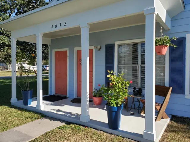 a potted plant sitting in front of a house