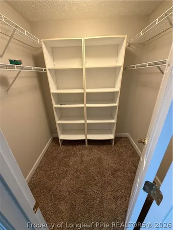 a view of walk in closet with empty racks