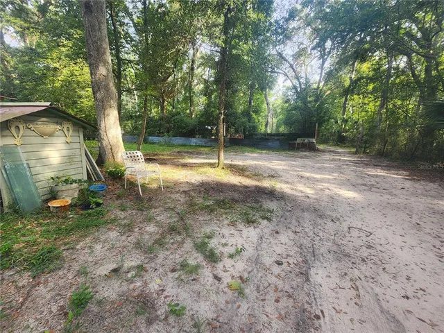 a view of a yard with a tree