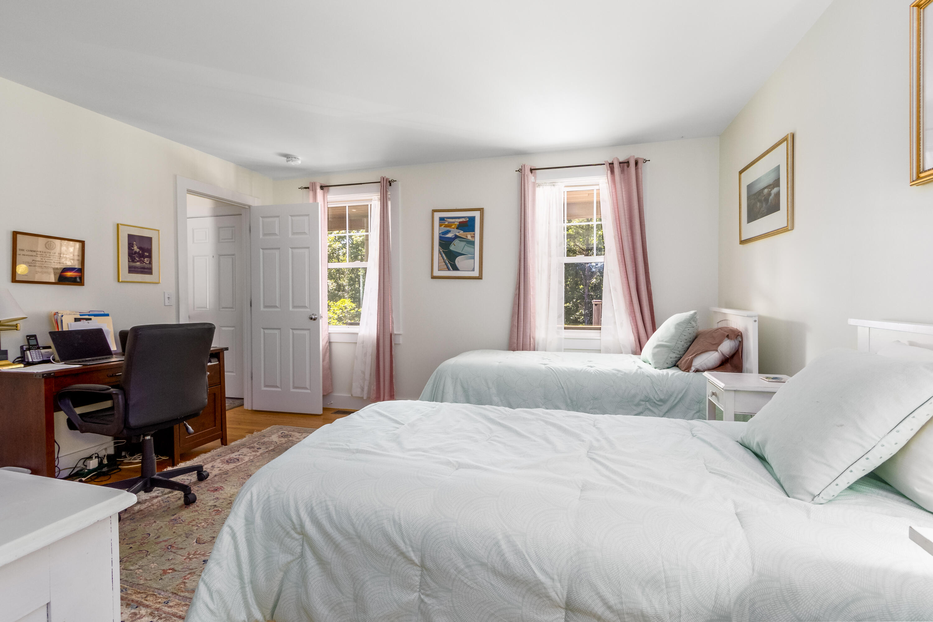 40 Pine Needle Road Wellfleet, MA 02667 - Photo 25 of 36 a bedroom with a bed computer on desk and a window