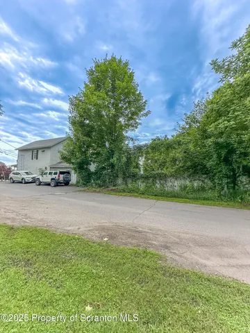 a view of a park with large trees