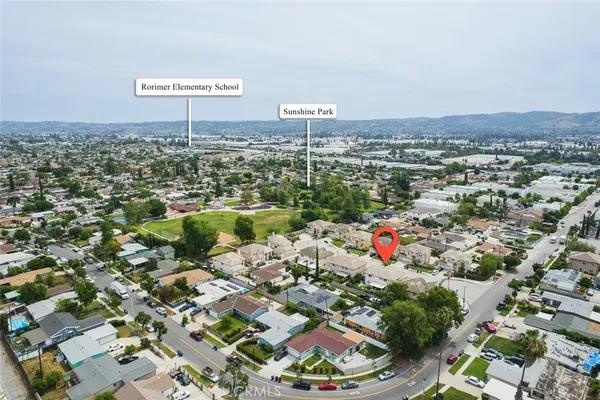 an aerial view of a house