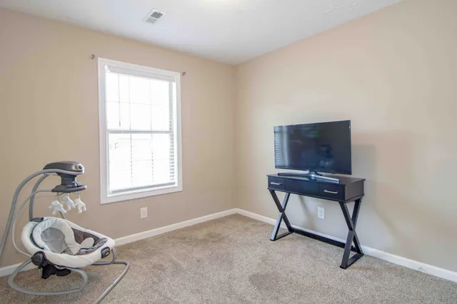 a room with a window and a potted plant