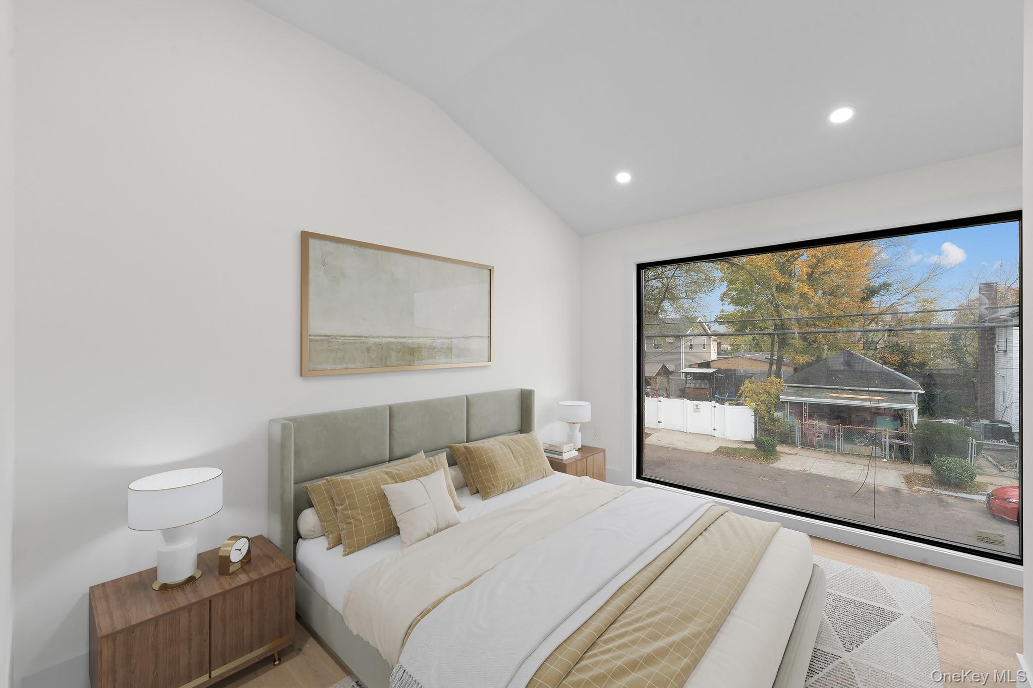 116-20 194th Street Queens, NY 11412 - Photo 19 of 27 Bedroom featuring lofted ceiling, recessed lighting, and access to exterior