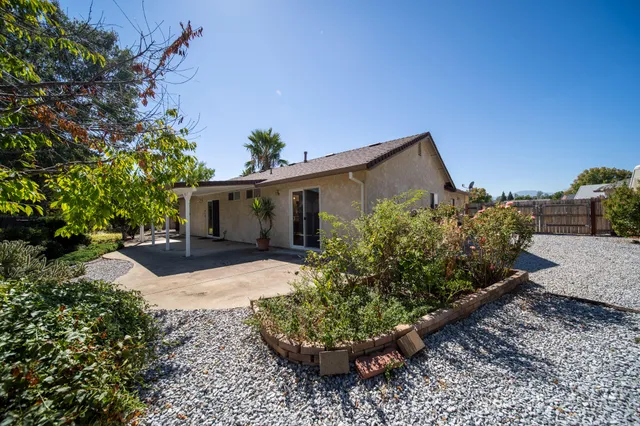 a view of a house with a yard and plant
