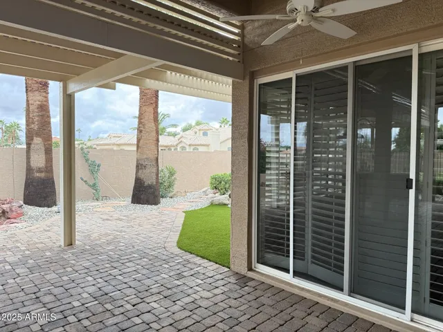 a view of a balcony with a door