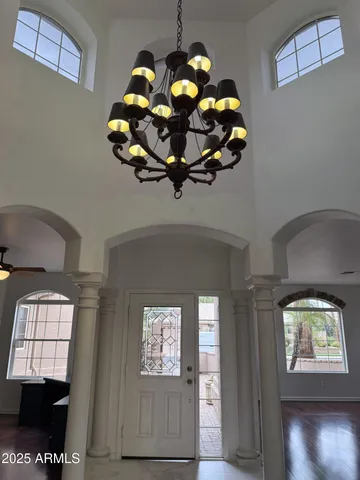 a dining room with window