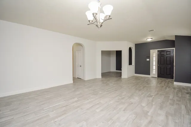 a view of a livingroom with a chandelier