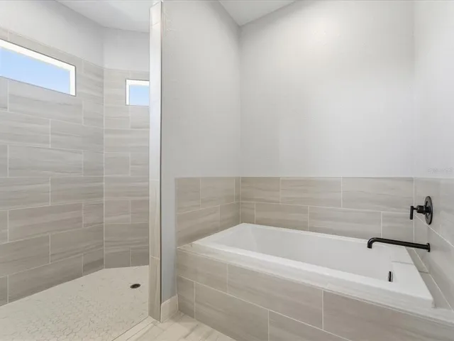 a bathroom with a bathtub