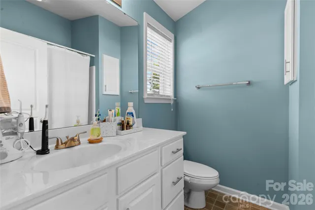 a bathroom with a sink a toilet and a mirror