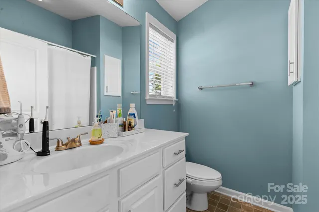 a bathroom with a sink a toilet and a mirror