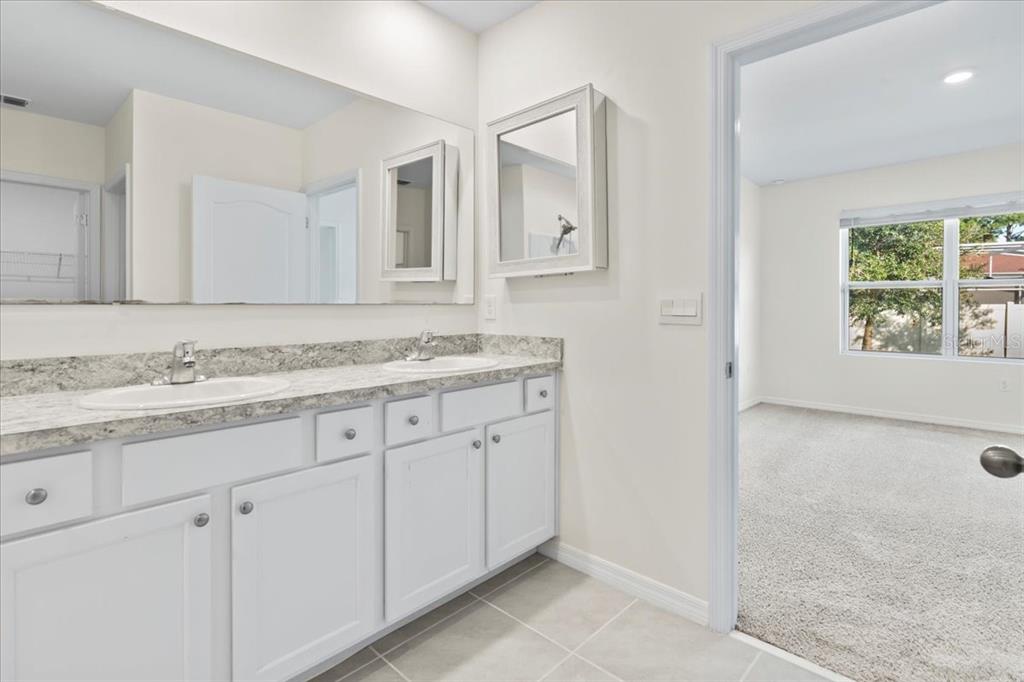 205 Old Mill Pond Road Palm Harbor, FL 34683 - Photo 31 of 57 a bathroom with a granite countertop sink and a mirror