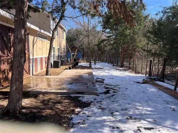 a view of a yard with trees