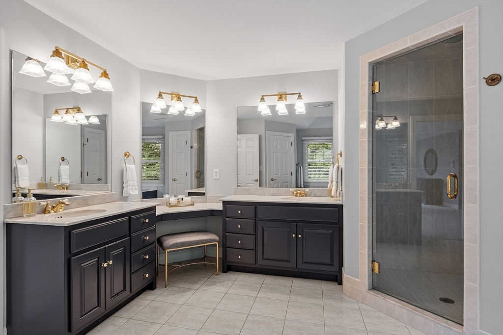 3 Coderre Way Andover, MA 01810 - Photo 28 of 42 a large bathroom with a double vanity sink mirror and double