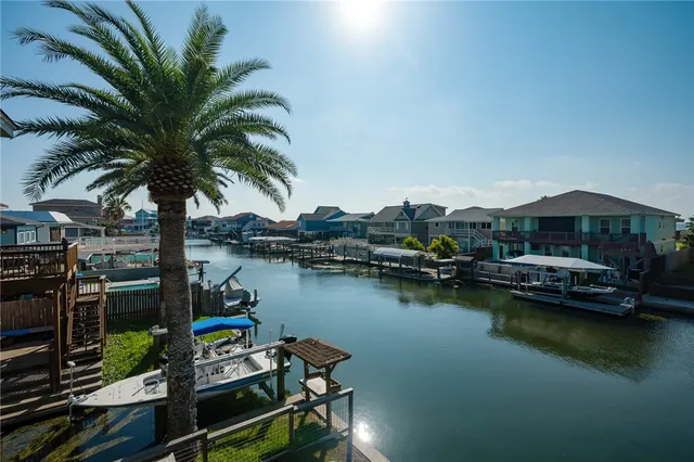 a view of a lake with sitting area