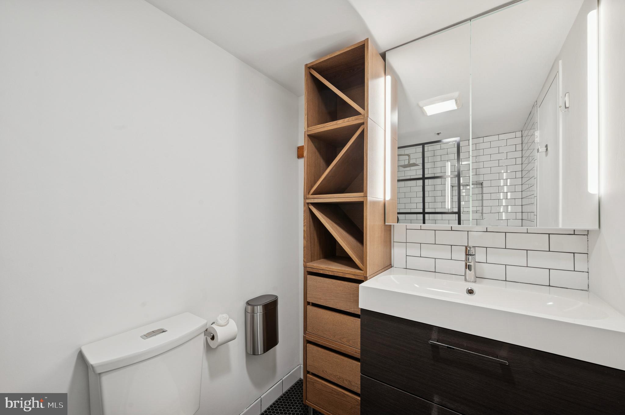 301 Race Street, Unit 308 Philadelphia, PA 19106 - Photo 13 of 17 a bathroom with a sink a toilet and shower