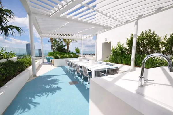 a view of a swimming pool with a patio