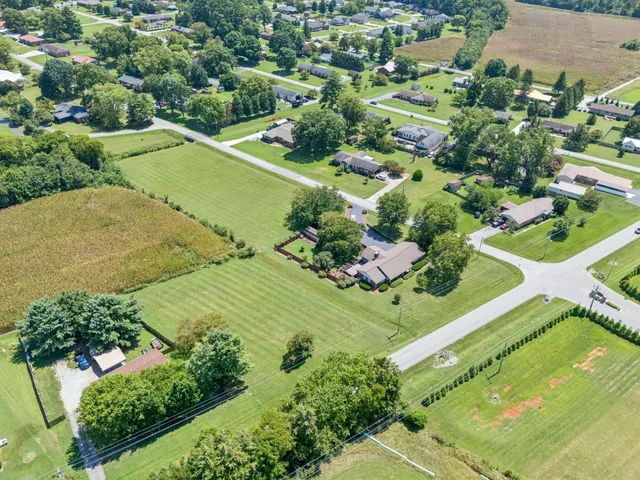 an aerial view of a garden