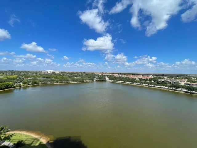 a view of a lake with a mountain