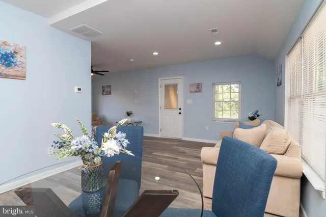a living room with furniture flowerpot and a window